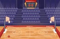 Basketball court arena stadium, cartoon empty hall field to play basketball team game