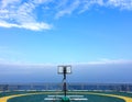 Basketball court backboard on helideck in seismic vessel ship in Andaman Sea for oil and gas survey with blue clear sky backgr Royalty Free Stock Photo
