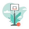 Basketball court with board and basket. Basketball Royalty Free Stock Photo