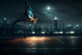Basketball court in city at night with moon and stars. 3D rendering Royalty Free Stock Photo