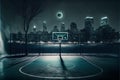 Basketball court in the city at night with moon and stars illustration Royalty Free Stock Photo