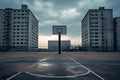 Basketball court in a gloomy empty city