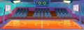 Basketball court interior with game score count. Cartoon vector background Royalty Free Stock Photo