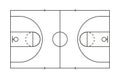 Basketball court. Line of marking of basketball field. Plan with basket, center, frame and game area. Outline square pitch for