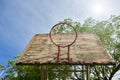 Basketball court  with old wood backboard.blue sky and white clouds on background. Old Basin Stadium,on white background,with Royalty Free Stock Photo