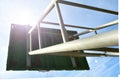 Basketball court  with old wood backboard.blue sky and white clouds on background. Old Basin Stadium,on white background Royalty Free Stock Photo