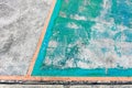 Basketball court with old wood backboard.blue sky and white clouds on background. Old Stadium. Royalty Free Stock Photo