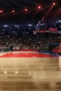 Basketball court with people fan. Sport arena.Photoreal 3d render background. blured in long shot distancelike leans optical Royalty Free Stock Photo