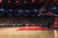 Basketball court with people fan. Sport arena.Photoreal 3d render background. blured in long shot distancelike leans optical, Royalty Free Stock Photo