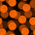 Basketball 3D seamless pattern. Sports accessory ornament. Basketball volume background. Orange spherical. Texture for sports tea