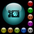 Basketball discount coupon icons in color illuminated glass buttons