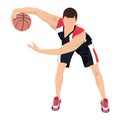 Professional basketball player with ball, vector illustration. Basketball dribbling skills. Royalty Free Stock Photo