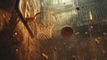 A Basketball Drops Through the Hoop for a Perfect Score. This Dynamic Image Captures the Excitement and Precision of Basketball Royalty Free Stock Photo