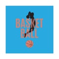 Basketball emblem, label, print, t-shirt design, vector illustration. Basketball shooting technique.