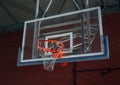 Basketball equipment on an indoor court