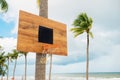 Basketball equipment on tropical island. Empty basket. Outdoor s