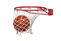 Basketball falling into the net on a hoop isolated on a white background Royalty Free Stock Photo