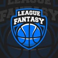 Basketball Fantasy league logo template isolated on black background. Royalty Free Stock Photo