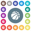 Basketball flat white icons on round color backgrounds