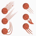 Basketball flying balls set with speed motion trails. Graphic design for sports logo. Vector. Royalty Free Stock Photo