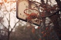 A basketball flying into a basket in the yard. Generative AI