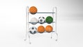 Basketball, football, soccer ball, volleyball on a rack, sports equipment isolated on white Royalty Free Stock Photo