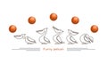 Basketball. Funny linear pelican. Vector isolated character. Cartoon bird catches a basketball ball.