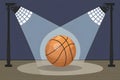 Basketball game arena spotlight with ball on floor, graphic art Royalty Free Stock Photo