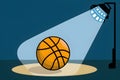 Basketball game arena spotlight with ball on floor, graphic art Royalty Free Stock Photo