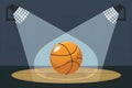 Basketball game arena spotlight with ball on floor, graphic art Royalty Free Stock Photo