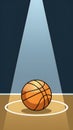 Basketball game arena spotlight with ball on floor, graphic art Royalty Free Stock Photo