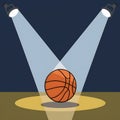 Basketball game arena spotlight with ball on floor, graphic art Royalty Free Stock Photo