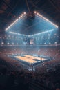 A basketball game is being played in a large stadium Royalty Free Stock Photo