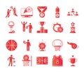 Basketball game, recreation sport gradient style icons set