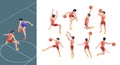 Basketball game. Sport players in active action poses isometric basketball gamers vector set