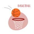 Basketball game. Sports basket and orange ball isolated. Vector flat illustration of basketball equipment on white background Royalty Free Stock Photo