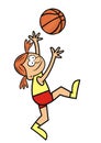 Basketball, girl through ball, funny vector illustration