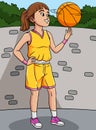 Basketball Girl Spinning the Ball Colored Cartoon