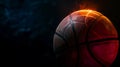 A basketball glows with a fiery rim against a shadowy, blue smoke backdrop. Royalty Free Stock Photo