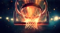 Basketball going through the basket at a sports arena (intention Royalty Free Stock Photo