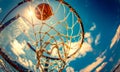 Basketball going through the hoop at sports arena Royalty Free Stock Photo