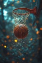 Basketball going through the hoop at sports arena Banque d'images Royalty Free Stock Photo