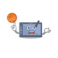 With basketball graphic tablet character with the cartoon