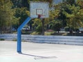 Basketball ground with blue white and red basket