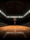 Basketball hall with epmty stands, created with generative AI