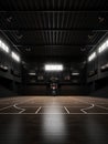 Basketball hall with epmty stands, created with generative AI