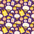 Basketball hand drawn cartoon objects seamless vector pattern purple