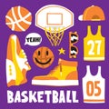 Basketball hand drawn cartoon objects vector pattern set