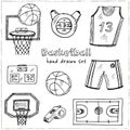 Basketball. Hand drawn doodle set. Sketches. Vector illustration for design and packages product.