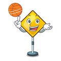 With basketball harm warning sign shaped on cartoon